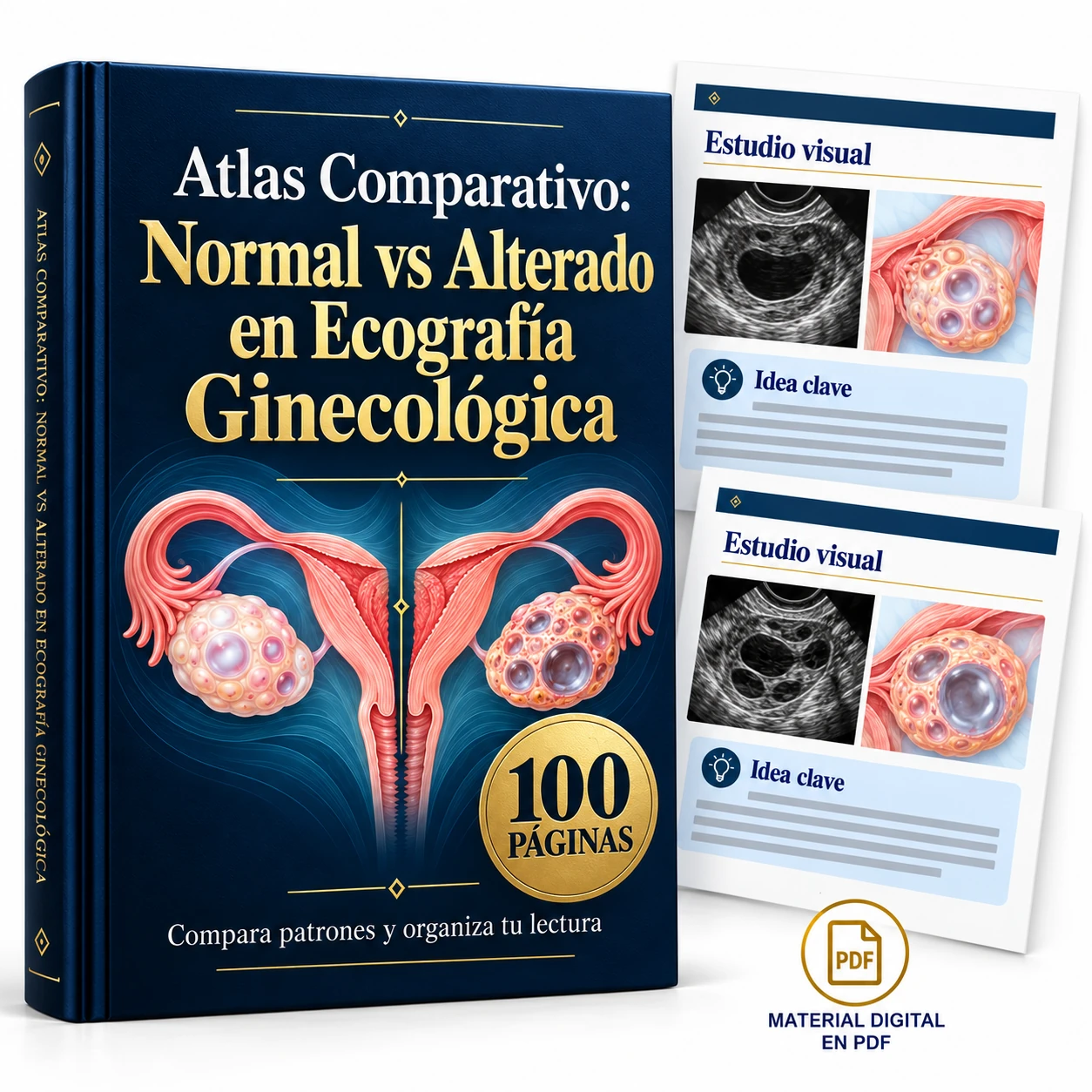 Mockup digital: Atlas Comparativo de Ecografía Ginecológica