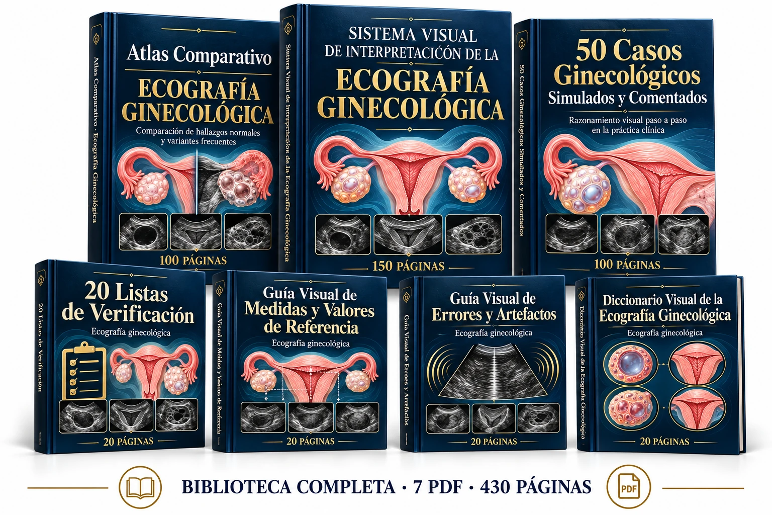 Biblioteca completa de ecografía ginecológica: tres libros principales y los cuatro bonos incluidos